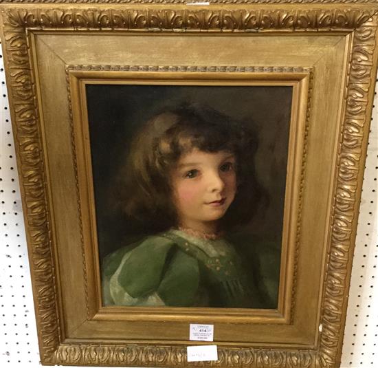 Albert Starling, oil on canvas, Portrait of young girl in green dress(-)